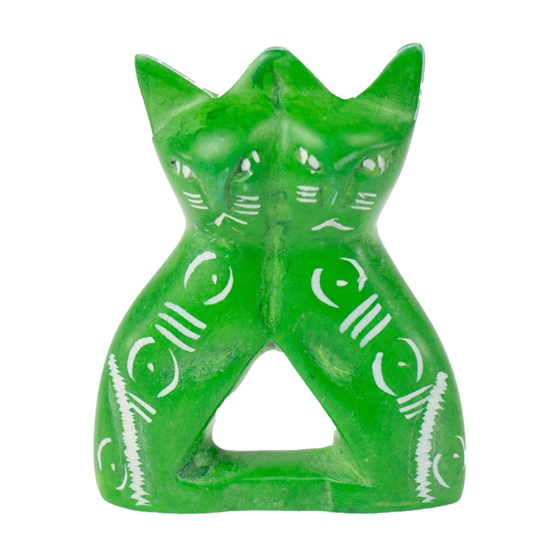 Soapstone Twin Cats – Green