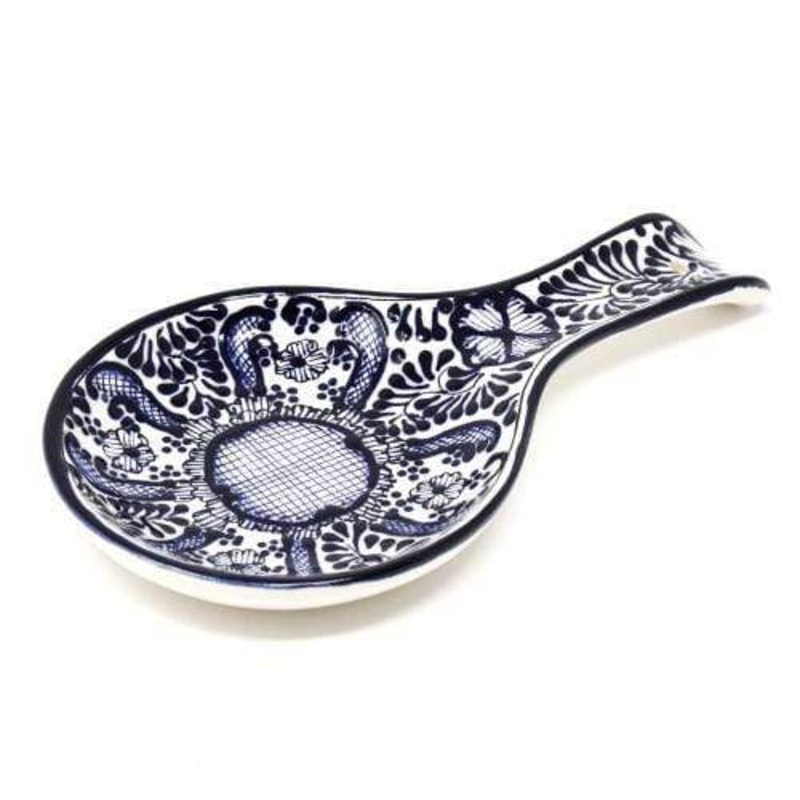 Handmade Pottery Spoon Rest, Blue Flower – Encantada