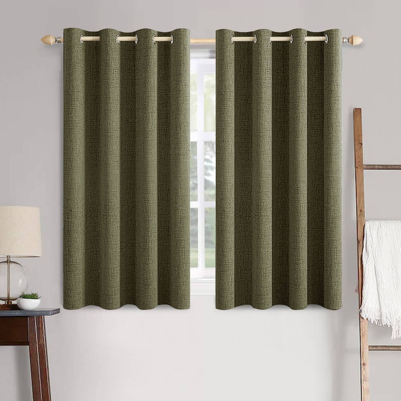 MIULEE Linen Texture Curtains for Bedroom Solid 100% Blackout Thermal Insulated Light Olive Green Curtains Grommet Room Darkening Drapes for Living Room Nursery 52×54 Inch (2 Panels)