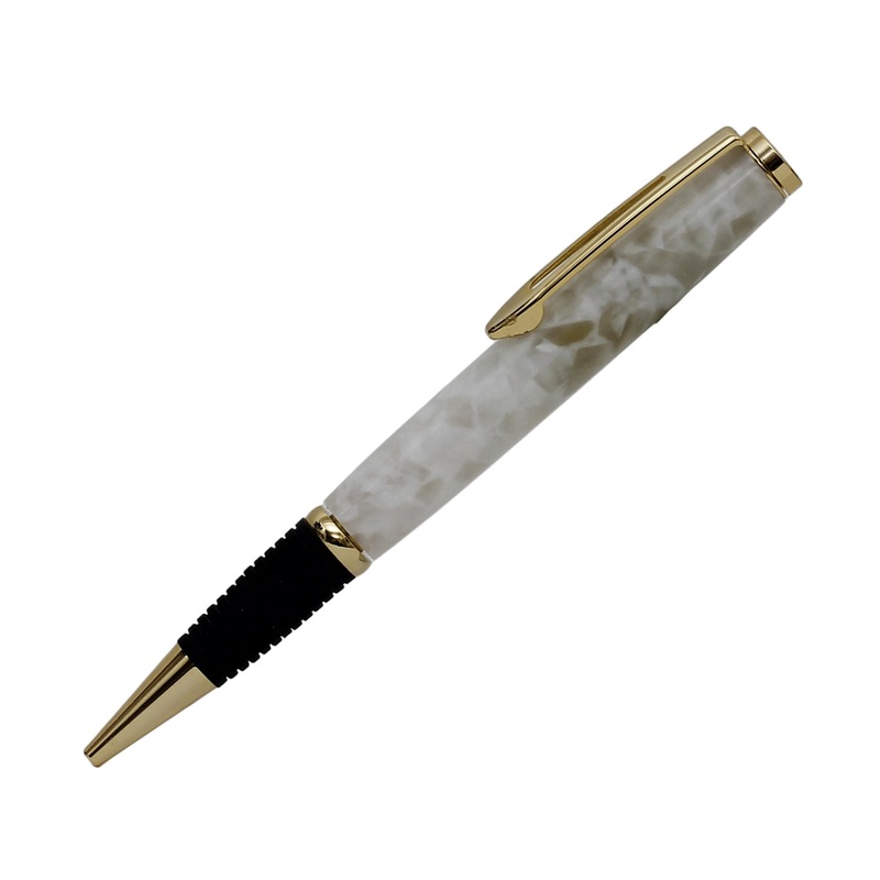 ART-PEN: Handcrafted Luxury Twist Rollerball Pen – GOLD with ACQUAPEARL acrylic hand turned body