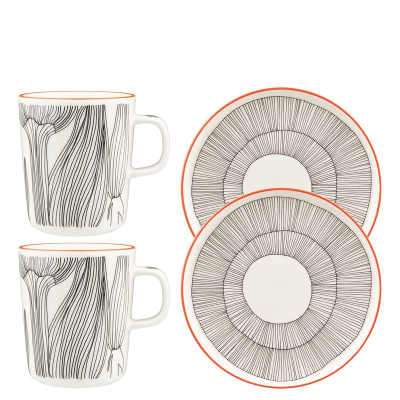 Kukat Puhkeavat Breakfast Set, White/Black/Orange – Four Pieces