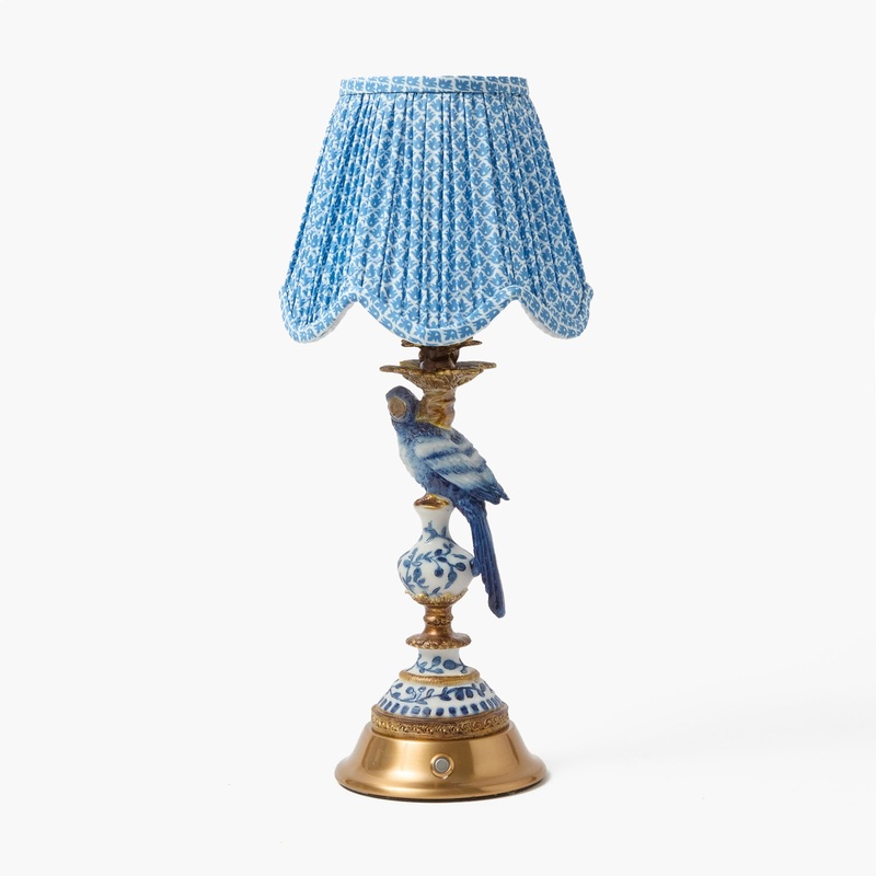 Blue Parrot Rechargeable Lamp with Blue Lotus Deep Scallop Shade (18cm)