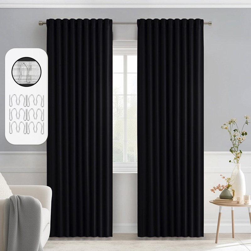 MIULEE Black Back Tab Blackout Curtains 78 Inch Length 2 Panels Set for Living Room Bedroom Privacy, Rod Pocket/Pinch Pleat Thermal Insulated Room Darkening Pleated Light Blocking Drapes