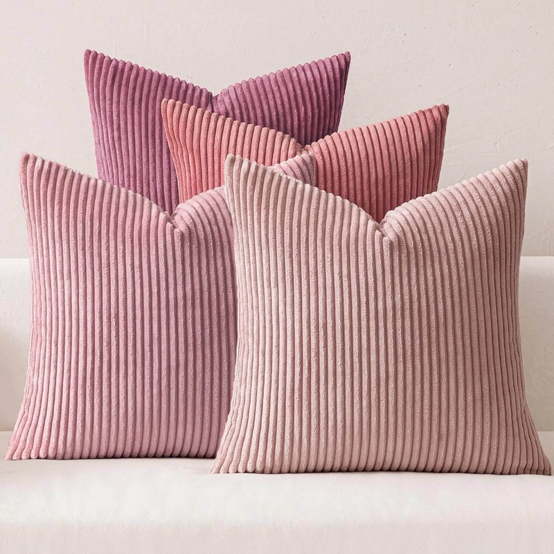 MIULEE Pack of 4 Purple Pink Corduroy Decorative Throw Pillow Covers 20×20 Inch Soft Boho Striped Pillow Covers Modern Farmhouse Home Decor for Winter Sofa Living Room Couch Bed