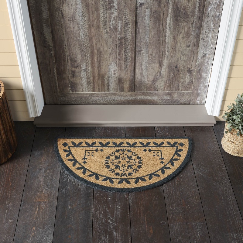 Charleston Mosaic Charcoal Coir Rug Half Circle 16.5×33