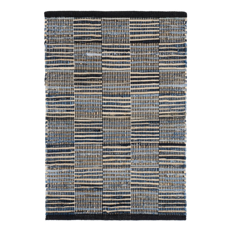 Denim Rag Gridwork Handwoven Cotton Rug | Blue