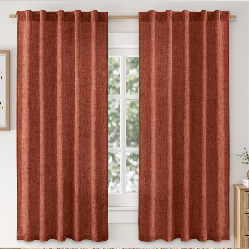 MIULEE Faux Linen Curtains 63 Inch Length 2 Panels Natural Burnt Orange Semi Sheer Curtain with Back Tab Rod Pocket , Light Filtering Window Privacy Burlap Drapes for Living Room Bedroom 42W x 63L