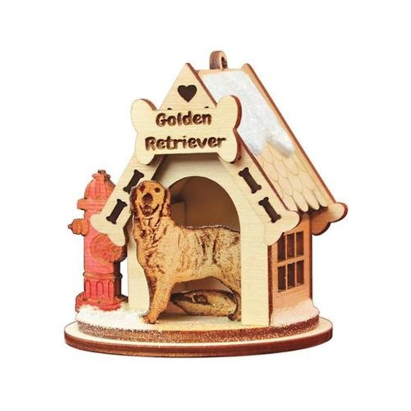 Old World Christmas K-9 Cottage Wooden Doghouse Ornament for Christmas Tree, Golden Retriever