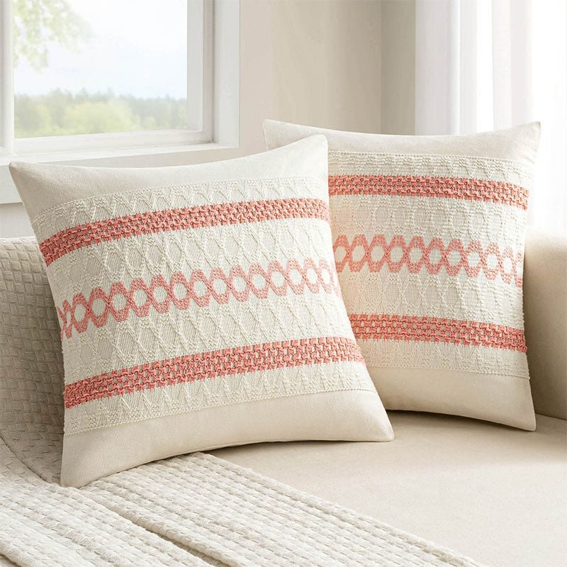 MIULEE Set of 2 Coral Red Boho Decorative Pillow Covers 18×18 Inch Farmhouse Rustic Couch Throw Pillows Modern Spring Cotton Cushion Covers Retro Cute Macrame Woven Home Decor for Bed Sofa Chair