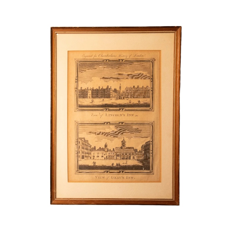 Antique London Engraving | Lincolns Inn & Grays Inn | Chamberlains History of London