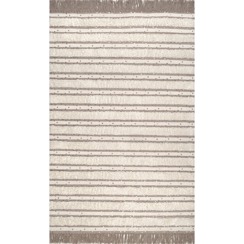 Sequined Solid Stripes Rug | Ivory