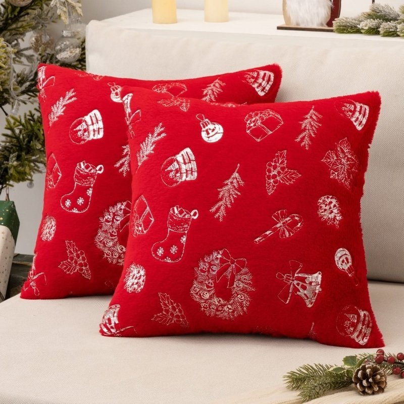 MIULEE Christmas Red Pillow Covers Set of 2 Snowflakes Decorative Throw Pillow Covers 18×18 Inch Soft Plush Faux Wool Pillow Covers Farmhouse Couch Pillows Home Decors for Sofa Livingroom Bed.