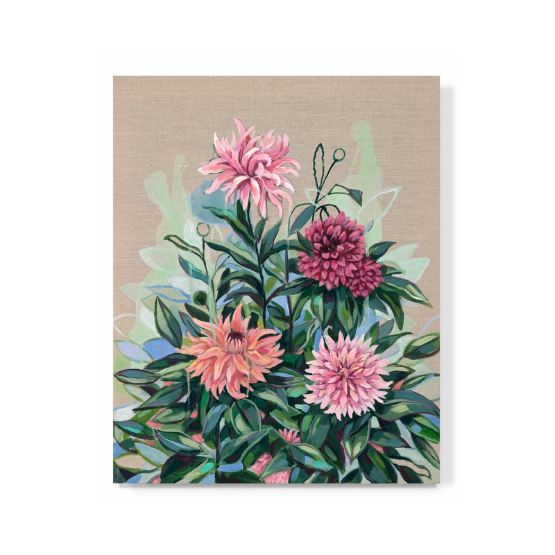 “Dahlias on Linen”