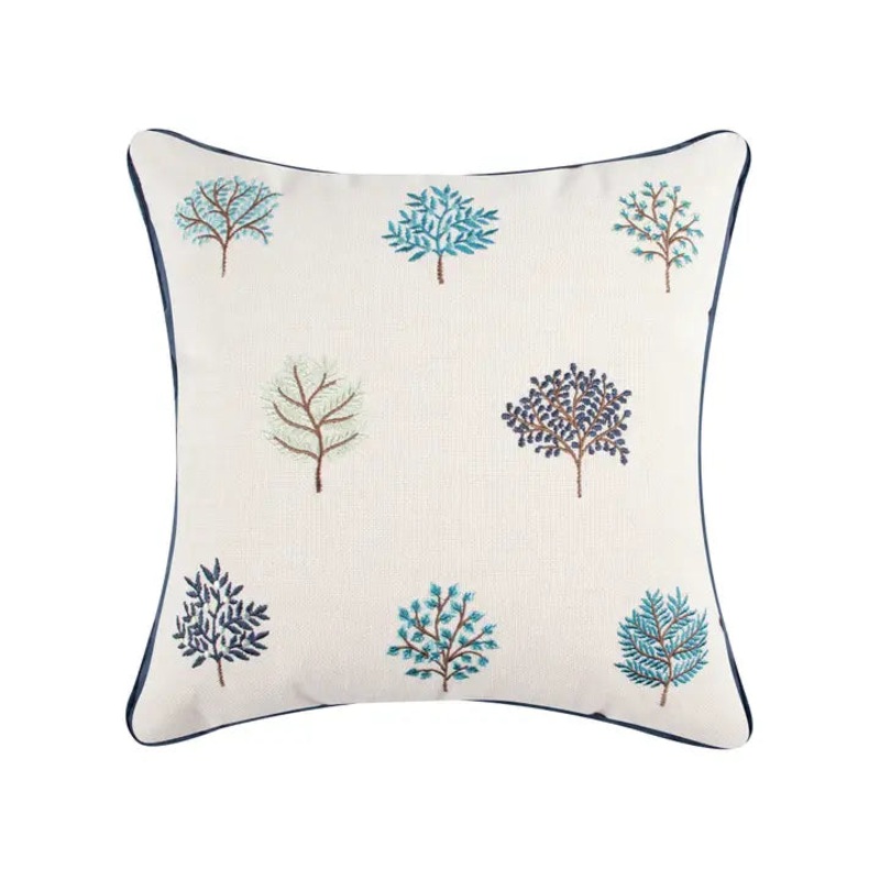 English Forest Embroidered Tree Pillow