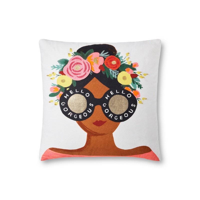 Rifle Paper Co. x Loloi Pillow | Flower Crown Gorgeous Girl Embroidered Pillow