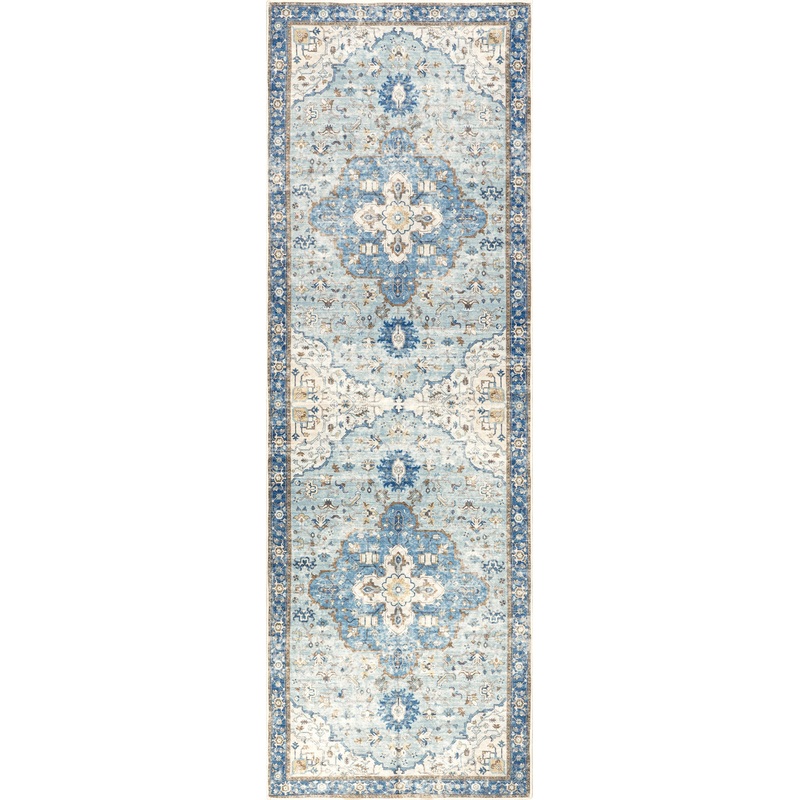 Amaryllis Medallion Washable Rug | Dark Blue