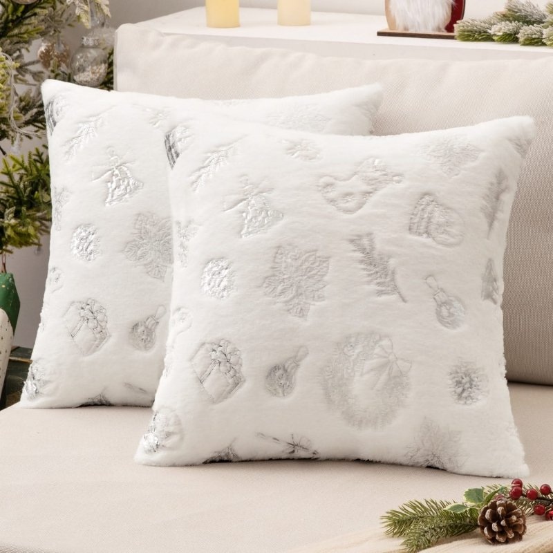 MIULEE Christmas Ivory Pillow Covers Set of 2 Snowflakes Decorative Throw Pillow Covers 20×20 Inch Soft Plush Faux Wool Pillow Covers Farmhouse Couch Pillows Home Decors for Sofa Livingroom Bed.
