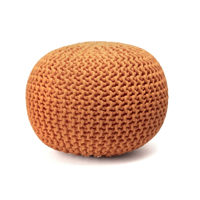 Bruges Knit Cotton Solid Round Filled Ottoman Pouf – Orange