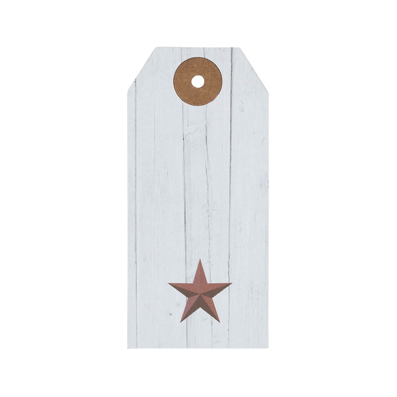 Faceted Barn Star Barnwood Paper Tag Barn Red 3.75×1.75 w/ Twine Set of 50