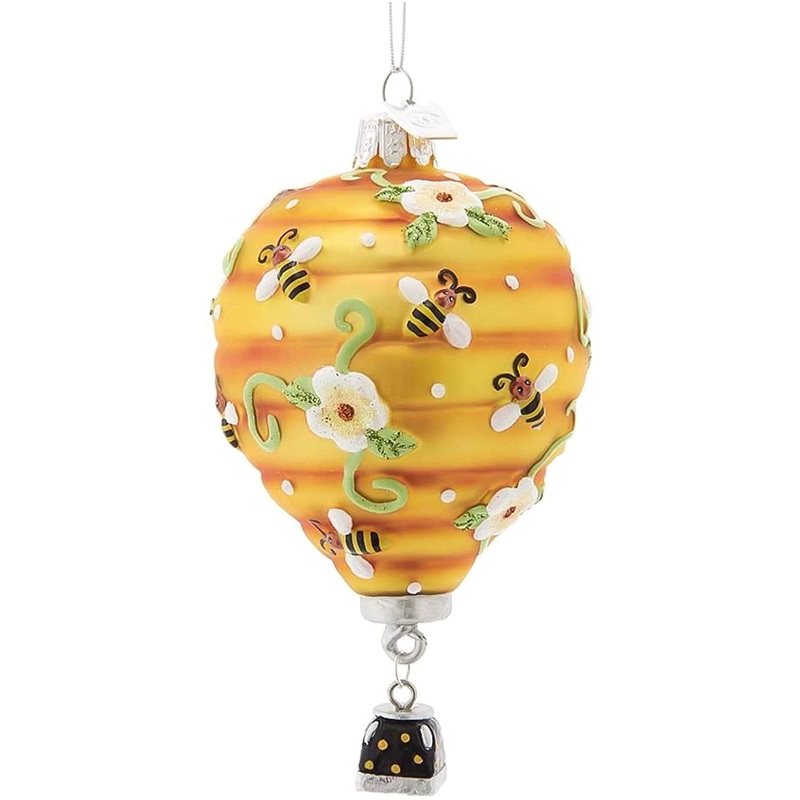 Kurt Adler Noble Gems Hot Air Balloon With Bees Glass Ornament