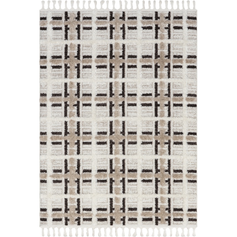 Scarletta Plaid Tasseled Rug | Ivory