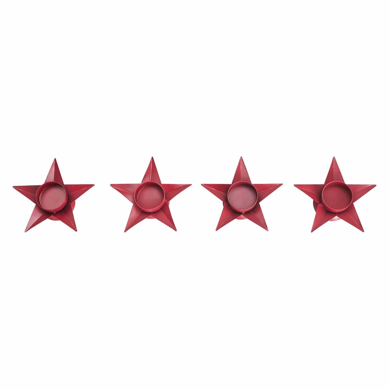 Tealight Holder Star Barn Red Set of 4 1.5x5x5