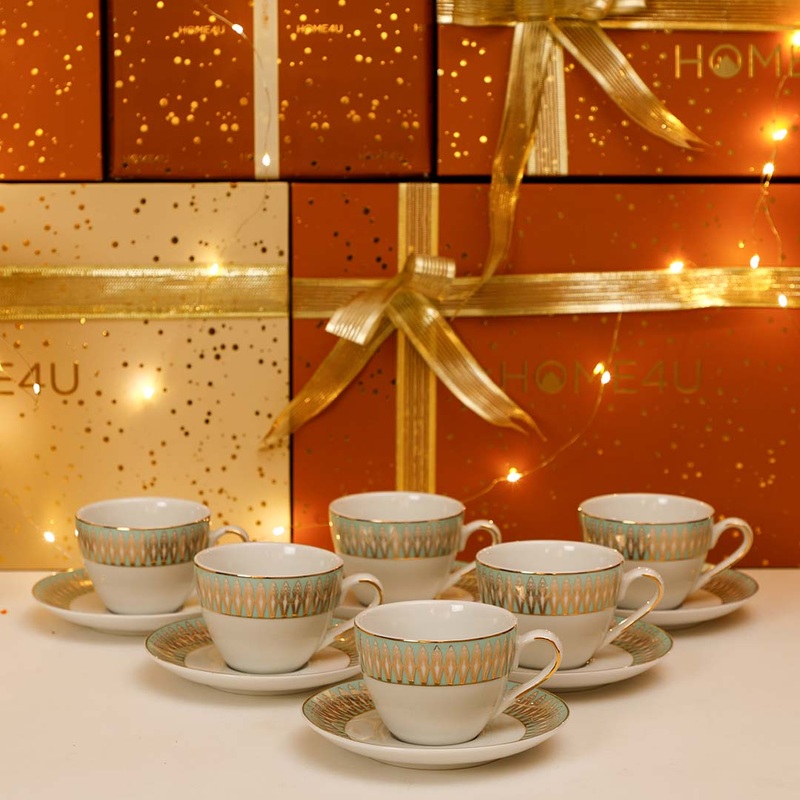 Amber Cup & Saucer Set Of 6