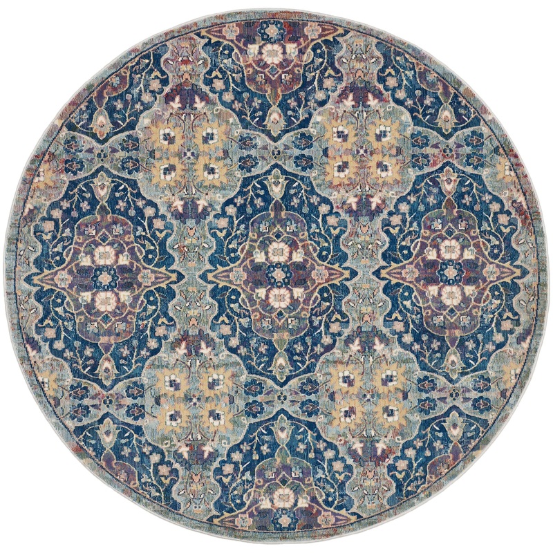 Nourison Ankara Global 6′ x Round Navy Multicolor Bohemian Indoor Rug