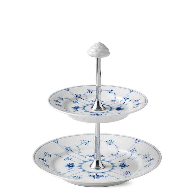 Blue Fluted Plain Two-Tier Etagere, 9.5″