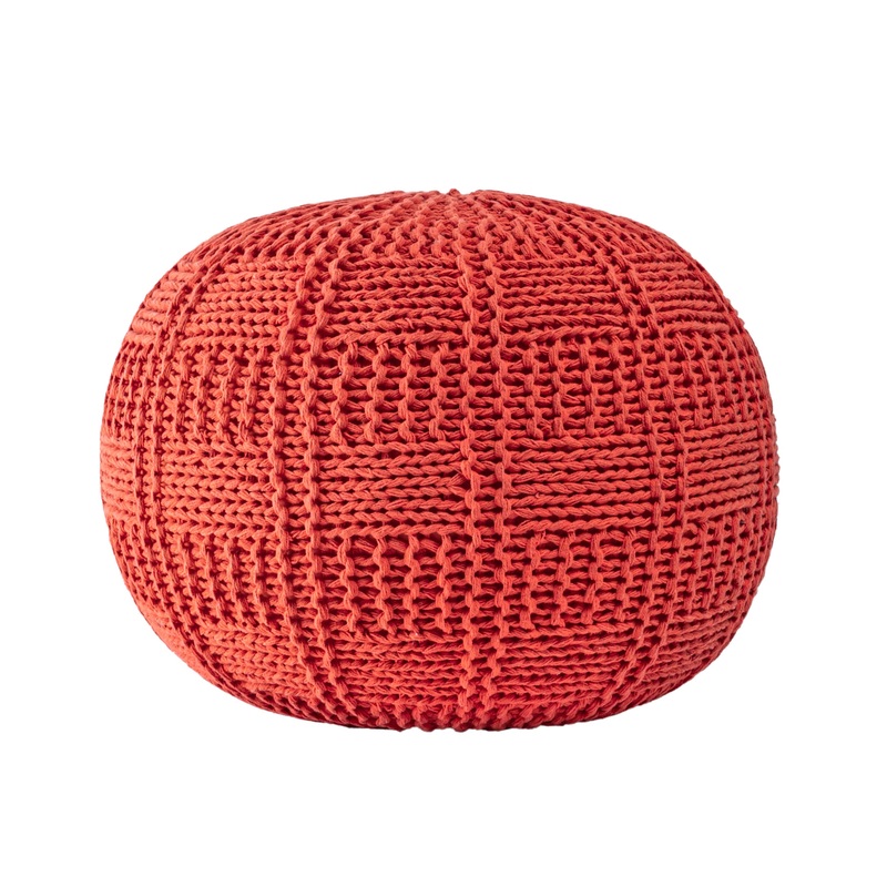 Knitted Cotton Basketweave Pouf | Orange