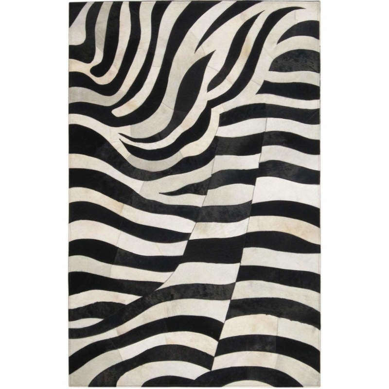 Madisons Black And White Zebra Striped Patchwork Cowhide Rug