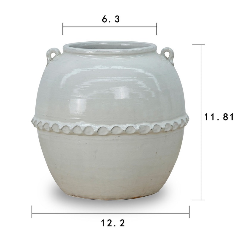 12″ Off White Ceramic Pot with Lace Decoration