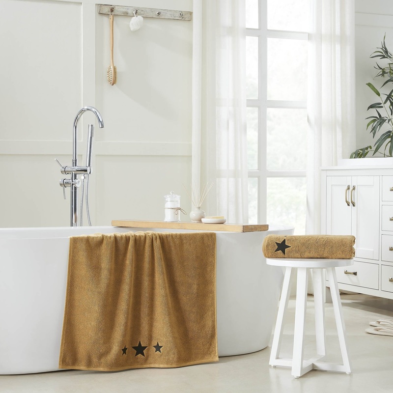 Black Stars Tan Bath Towel Set of 2 27×54