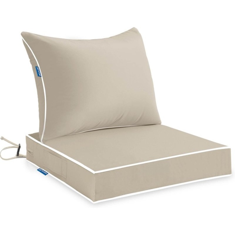 MIULEE Outdoor Seat Cushion Set Beige 22 x 22 x 3 Inch Waterproof & Fade Resistant Deep Seat and back Patio Furniture Cushions with Handle and Adjustable Straps Cushions for Chair Couch