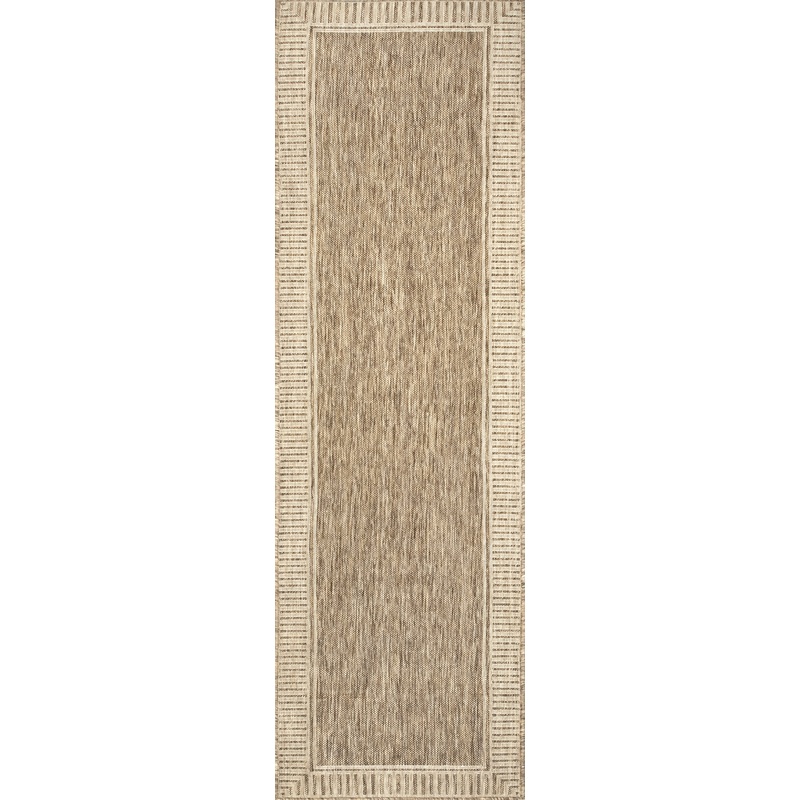 Striped Border Indoor/Outdoor Flatweave Rug | Light Brown