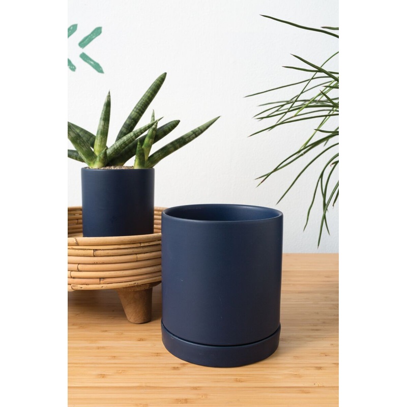 Blue Romey Pot with Saucer -2 Sizes