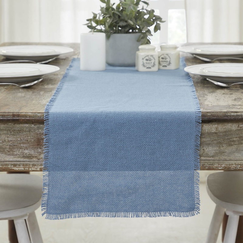 Burlap Blue Runner Fringed 12×48