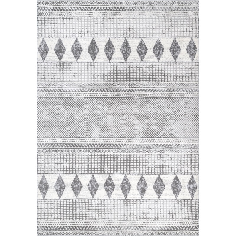 Kyla Banded Diamond Rug | Grey