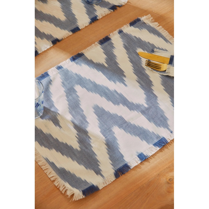 Mantel individual de algodn ikat azul Galdana