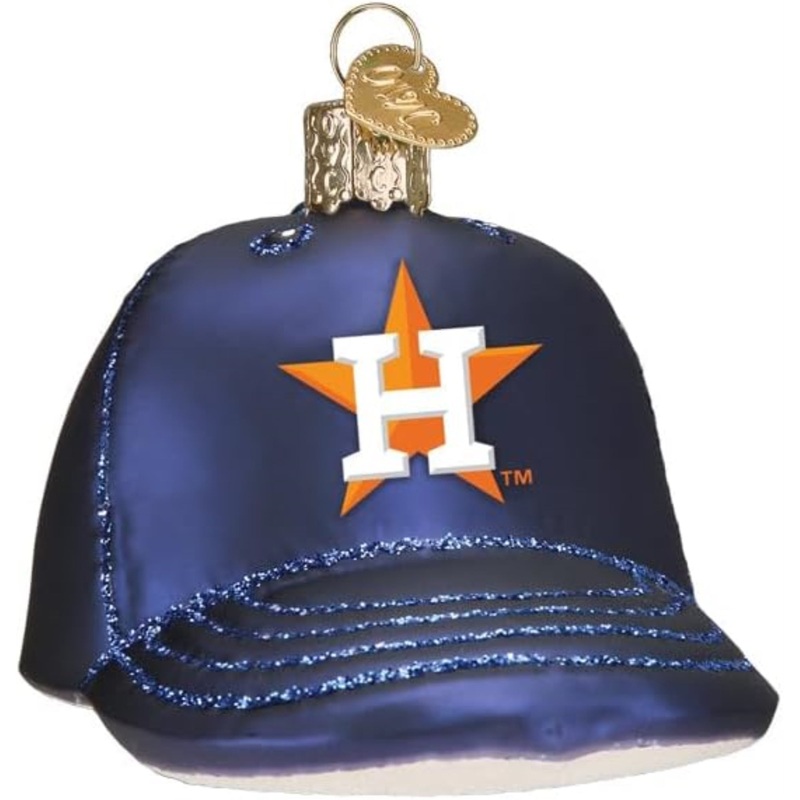 Old World Christmas Blown Glass Ornament for Christmas Tree, Houston Astros Baseball Cap (with OWC Gift Box)