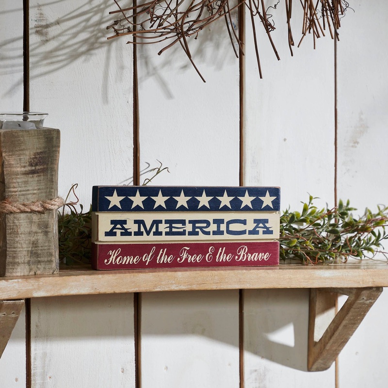 AMERICA Home Of The Free And The Brave w/ White Stars On Blue Stripe MDF Sign 3.5×9