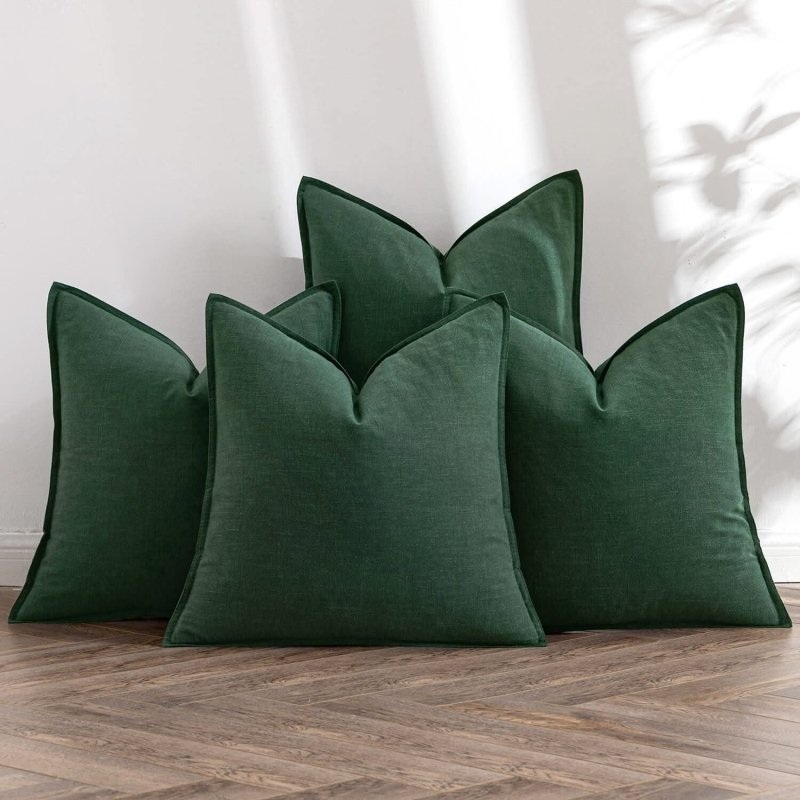 MIULEE Christmas Green Linen Pillow Covers Pack of 4 Decorative Natural Solid Throw Pillow Covers Soft Accent Boho Farmhouse Couch Pillowcases Modern Home Decor for Living Room Bed Sofa 18×18 Inch