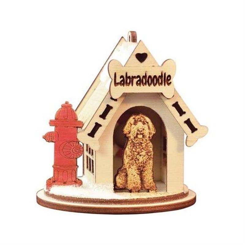 Old World Christmas K-9 Cottage Wooden Doghouse Ornament for Christmas Tree, Labradoodle