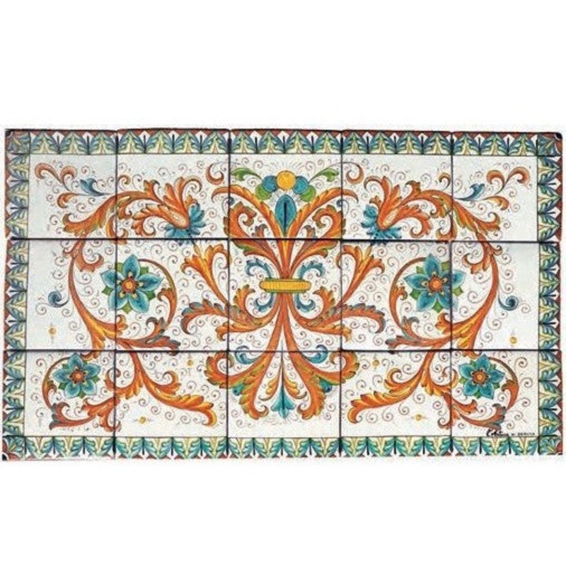 ANTICA DERUTA: WALL PANEL BACKSPLASH RICCO DERUTA VERDE+TERRACOTTA RECTANGULAR