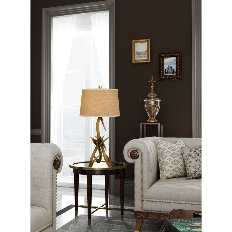 Brown Antlers Table Lamp With Brown Empire Shade