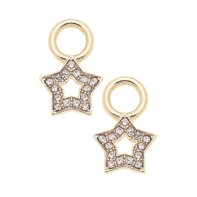 Shiny Gold Pave Open Star Huggie Charm