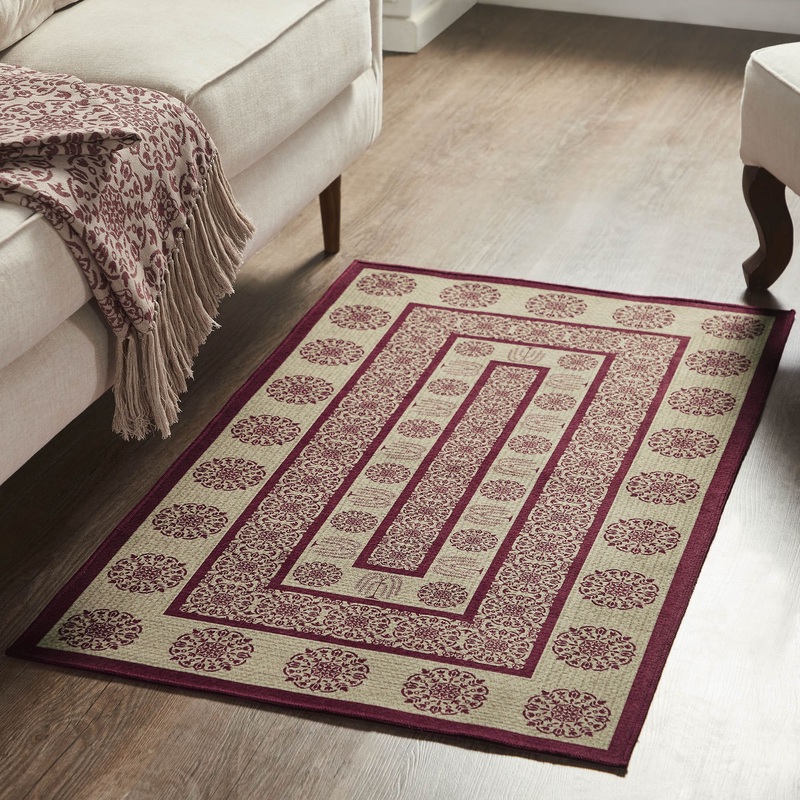 Custom House Burgundy Tan Jacquard Indoor/Outdoor Rug Rect 27×48