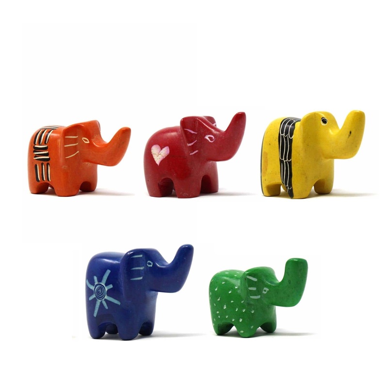 Soapstone Tiny Elephants – Assorted Pack of 5 Colors