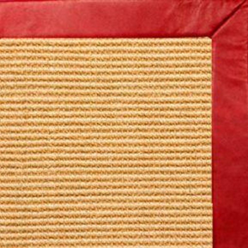 Tan Colored Sisal Rug with Red Leather Border