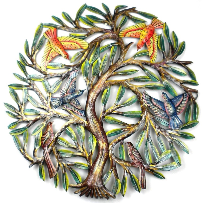 24 inch Painted Tree with Birds – Croix des Bouquets